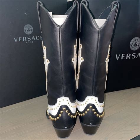 Versace Camperos T.60 Vitello+Lavor Borchie Leather Boots 